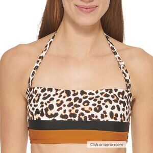 DKNY Women's Colorblocked Bandeau Leopard Animal Print Bikini Top Swim Medium